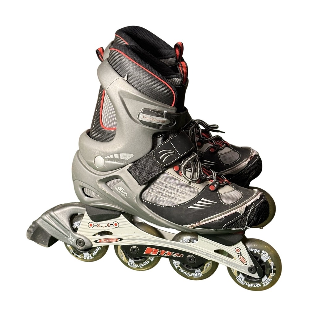 Roller Derby RTX 700 Inline Skates Mens 10 Black Gray Red Aluminum Frame ABEC 7